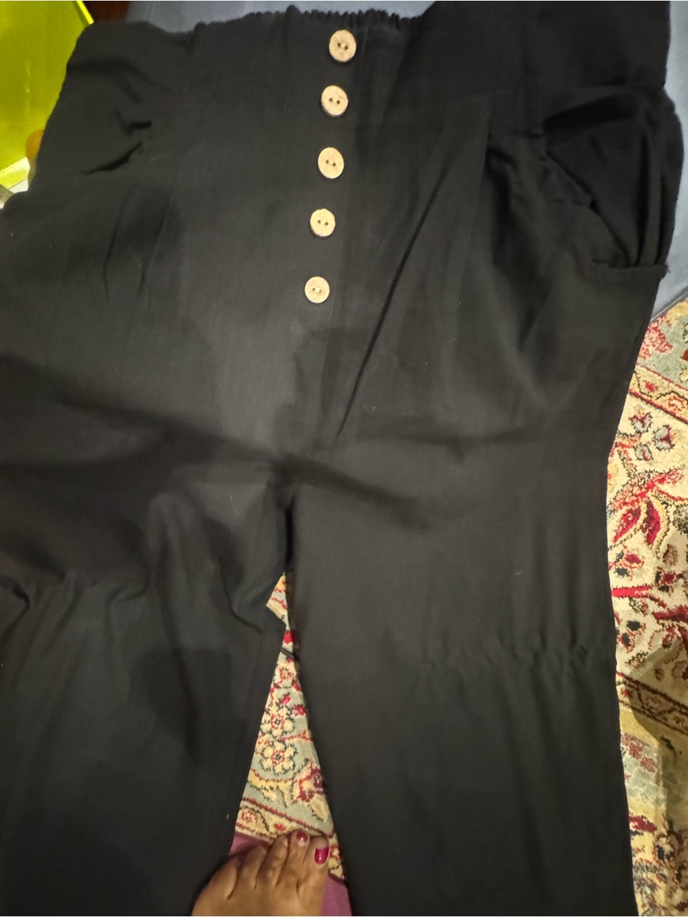 Women’s Linen Black Button-Front Casual Pants Pull On size L